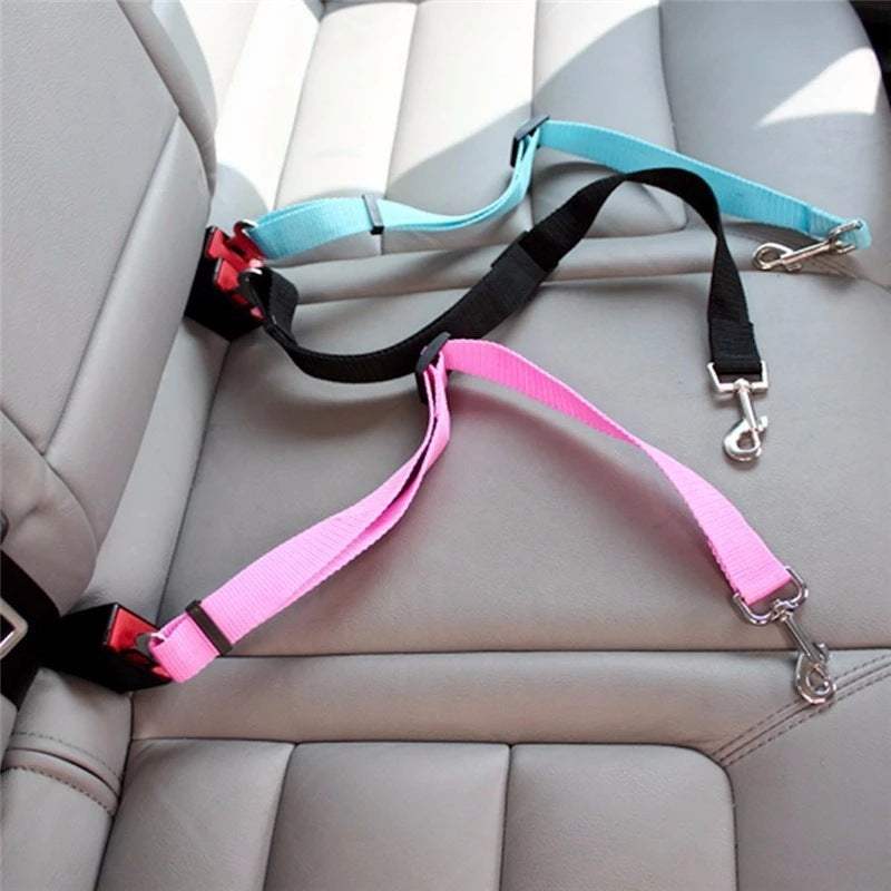 Adjustable Pet Car Seat Belt/Harness with Lead Clip for Dogs & Cats