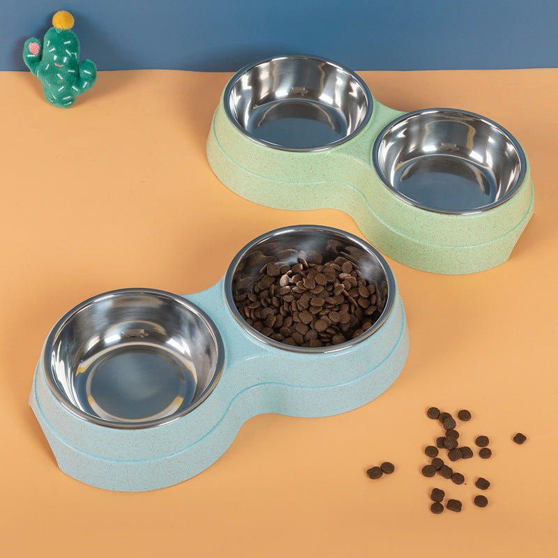 Double Pet Stainless Steel Bowls Food Water Feeder for Dogs & Cats