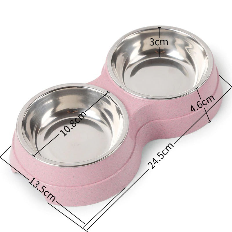 Double Pet Stainless Steel Bowls Food Water Feeder for Dogs & Cats