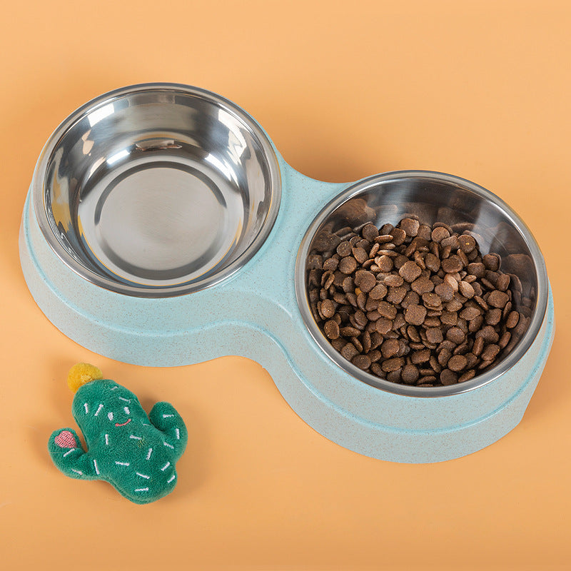 Double Pet Stainless Steel Bowls Food Water Feeder for Dogs & Cats