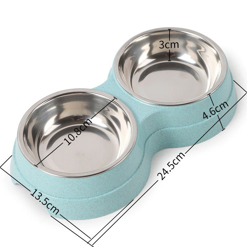 Double Pet Stainless Steel Bowls Food Water Feeder for Dogs & Cats